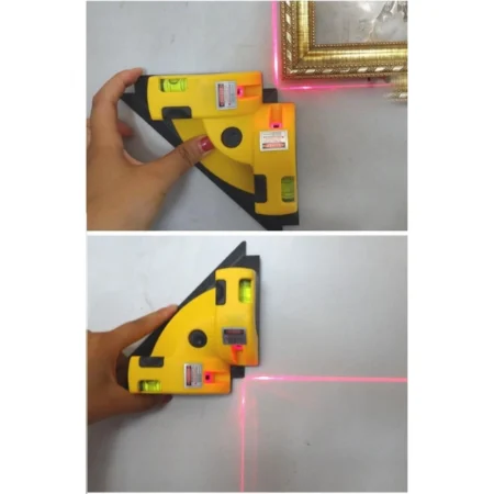 right angle laser meter being use to level picture frame