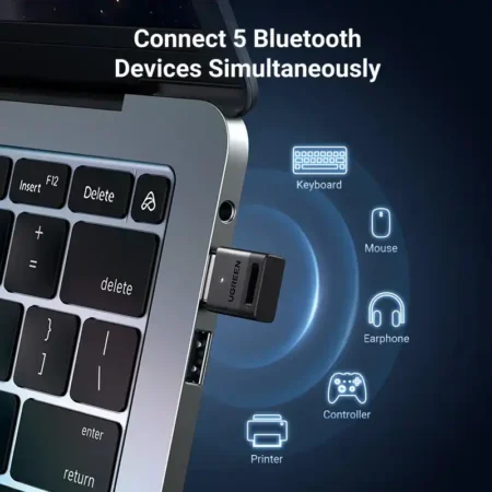 explain the connectivity of ugreen bluetooth adaptor with 5 devices (mouse, keyboard, earphone, game controller and printer simultaneously)