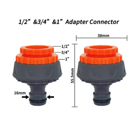 16mm tap quick connector with options of 1/2,3/4 and 1 inch thread