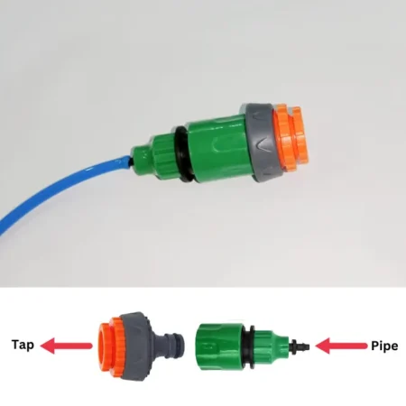 16mm tap connector is connected with green garden hose connector for 4/7mm