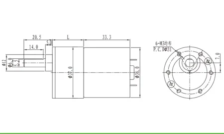 dimensions of High Torque GB37RG Eccentric Shaft Gear Motor