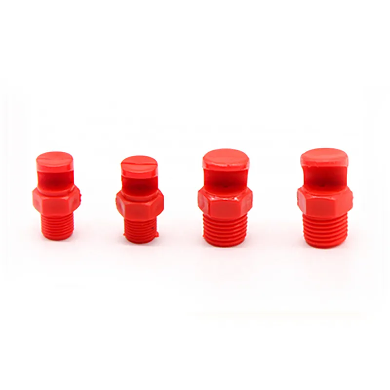 front view of red Plastic Flood Jet Wide-Angle Spray Nozzle thread size 1/4 inch