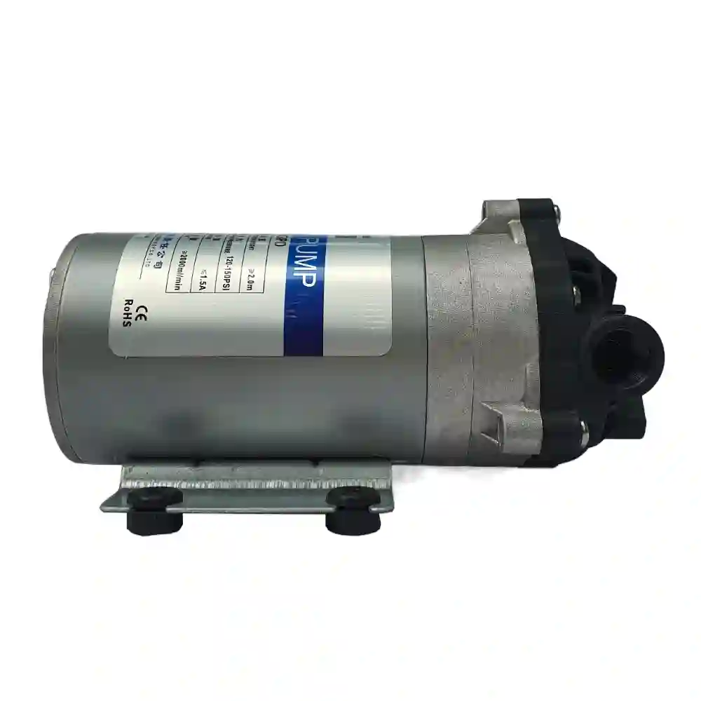 side view of 24v dc diaphragm booster pump for ro water filtration system