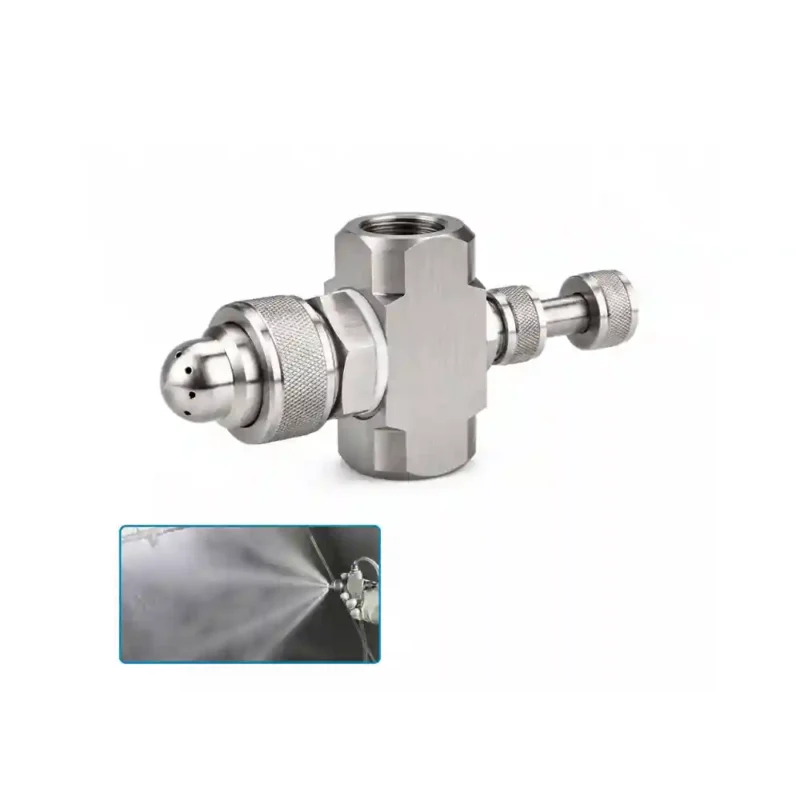 Two-Fluid Atomizing Nozzle (Eight Hole Wide Angle Type) with flow regulating rod and 1/2" internal thread connection, stainless steel